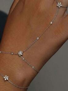 1 件波西米亚水晶花朵指环手链手链带水钻金色手饰品女士精致配饰 - 花朵 - 查看 11