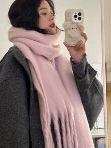 1pc Ladies' Autumn And Winter Simple Solid Color Soft And Sticky Scarf, Outdoor Plush Warm Versatile Shawl Scarf