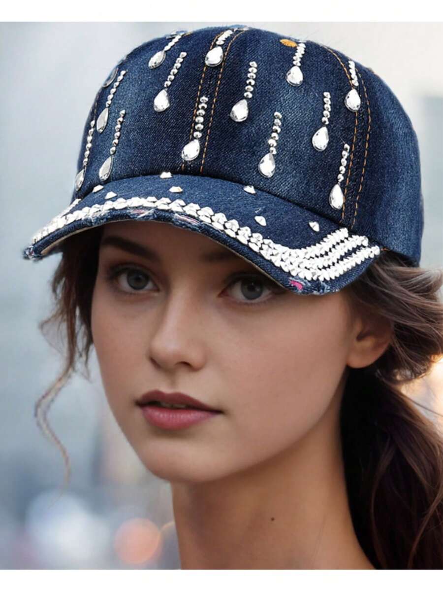 Gorra de béisbol deportiva de moda para el comercio transfronterizo, sombrero de sol vintage con adorno de cristal de forma de gota de agua 3D para fiesta y vacaciones