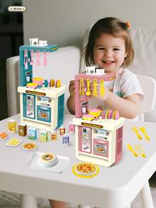 NEUSNEY 1 套迷你厨房玩具套装 - 逼真的微型炊具和餐具、餐具、电器、面包、披萨、蛋糕配件、适合 3 岁以上儿童的教育和互动玩具，适合男孩和女孩的圣诞节/生日礼物 - 藍色B款 - 查看 6