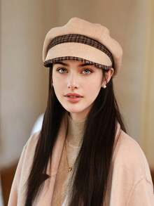 1 件女士纯色百搭报童帽，华夫格八角帽，保暖防风棒球帽，优雅时尚，适合日常穿着，秋冬 - 蝴蝶型 - 查看 16