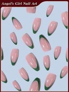 Elevate Your Style ,24pcs Y2K Long Almond Green & White French Tip Press On Nails ,Minimalist Style Design, Perfect Fit Acrylic False Nails Set, Including 1 Jelly Gule And 1 Nail File, For Girls Daily Party And Gathering Use