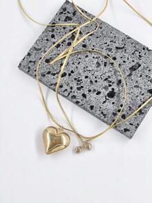 1件时尚可爱银色心形吊坠，多层心形设计，适合女性佩戴，适合节日、约会和日常佩戴 - 銀色 - 查看 4