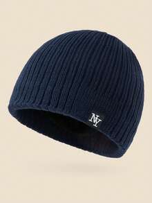 1pc Unisex Layered NY Logo Knit Beanie, Warm Thick Soft Comfortable Simple Fashion Cap Suitable For Cold Weather Fall - B - View 12