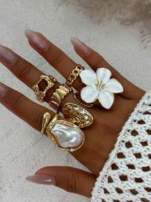 7pcs/Set Punk Style Rings Set, Vintage Geometric Rings Set For Women, Fashion Personalized Jewelry Gift, Suitable For Daily Outfit And Party Accessories - Gold - View 3