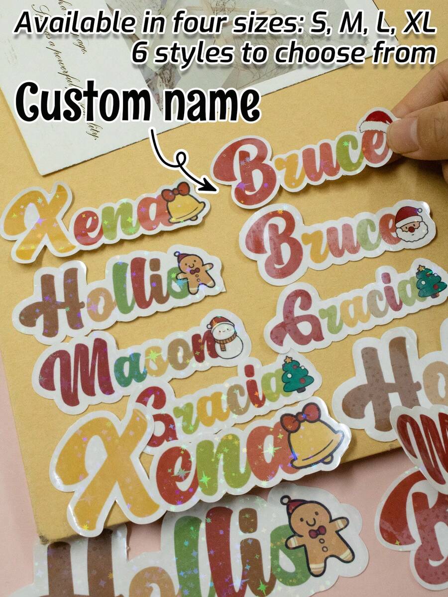 4-120Pcs Custom Christmas Stickers, Personalized Name Tag Stickers, Customized Name Stickers, Water Bottle Stickers, Christmas Decorations, Christmas Gifts, Birthday Gifts, Party Decorations, Stickers For Kids, Party Favors, Envelopes, Anniversary, Invitation, Cup, Kids, Boys, Girls, Family, Mom - Style a - View 1