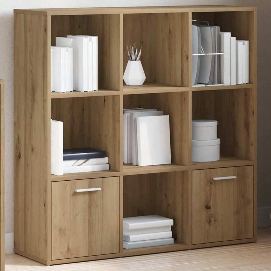 Libreria Larryhot in rovere artigianale 98x29x97,5 cm in legno ingegnerizzato, resistente e durevole, facile da montare, stile decorativo, adattA, Per riporre soprammobili, statuette, libri, piccoli oggetti, ecc. - Castano - Visualizzare 1