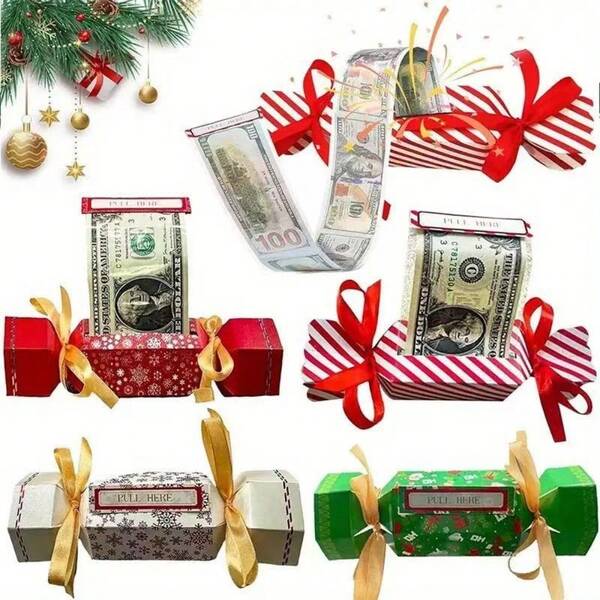 QILJH-A Set Of DIY Rectangular Christmas Money Bag Kit That Combines Christmas Surprise Money Box With Candy Pull-Out Function As A Cash Gift, Perfect For Christmas, Thanksgiving, Christmas Party Supplies,