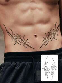 1 件临时纹身贴纸，持久 4-7 天草本纹身贴纸，哥特式恶魔刀锋图案假纹身，万圣节适用，简约防水防汗，适合男士 - 黑色 - 查看 1