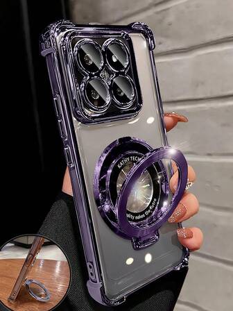 כיסוי טלפון סגול מצופה אלקטרוליטי יוקרתי, מחזיק מגנטי עגול טבעתי יצירתי, עמיד בפני זעזועים, מעטפת סיליקון רכה אופנתית חדשה לקיץ, תואם לסמסונג גלקסי S24 S25 אולטרה FE A56 A16, Redmi 14C, Honor OPPO Reno Realme MOTO Infinix, סגנון Y2K יוניסקס 2025