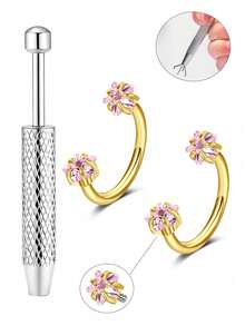 18G 2pcs Horseshoe Nose Studs, Incl. 1pc Taper Cone Ball Nose Stud, Stainless Steel Cubic Zirconia Nose Rings In White & Pink, Heart & Star Cubic Zirconia Lip/Eyebrow/Ear Studs, Unisex Gift