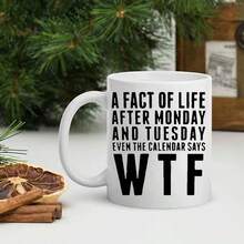 Popular Choice "The Truth About Life After Monday & Tuesday" Thermal Ceramic Coffee Mug - Hand Wash Only, Humorous Quote, White Background Black Text, Coating - Ideal Gift For Men & Women, Essential For Kitchen, Dining, Coffee Shop