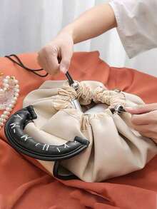 1 pièce Sac à maquillage à cordon de serrage, Pochette de rangement pour pinceaux de maquillage, Sac de toilette portable de voyage, Design à cordon de serrage, Multicolore, Grande capacité, Sac organisateur de cosmétiques pour les soins de la peau, à la maison et en voyage