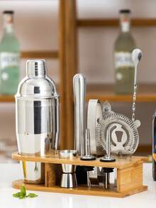 10pcs Stainless Steel Bartender Kit With Stand Cocktail Shaker Set Cocktail Mixer Wine Martini Boston Shaker For Party Bar Tools, Wedding And Birthday Supplies, Home And Party Decorations - Multicolor - View 4