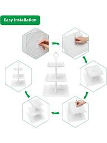 10pcs European Style 3-Tier Cake Stand, Plastic White Dessert Display Set For Afternoon Tea, Wedding, Baby Shower, Party, Includes 4pcs Cake Plate, 3pcs Cupcake Stand, 6pcs Dessert Tray