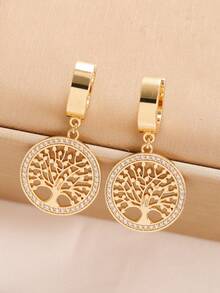 1pair Fashion Simple Stainless Steels Rhinestone Tree Of Life Drop Earrings For Women Glamour Party Jewelry Gifts