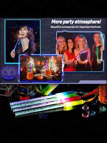 16 bețe luminoase din fibră optică, bețe LED, accesorii luminoase pentru petreceri, baghete cu fibră optică, bețe LED intermitente, potrivite pentru petreceri, nunți, Halloween, sărbători de Anul Nou, culori aleatorii (inclusiv, dar fără a se limita la, culorile afișate) - Multicolor - Vizualizare 4
