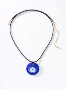 1 peça de pingente de vidro azul com olho de diabo e colar de cordão de cera preta, adequado para mulheres/casais, uso diário, presente de Natal