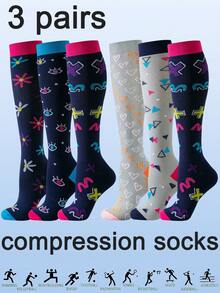 3 Paar Kompressionsstrümpfe für Herren und Damen, geeignet für Fitness-Aktivitäten in Innenräumen und Outdoor wie Basketball, Fußball, Tennis, Wandern, Marathons, Bergsteigen usw. Aus Nylon-Polyester-Mischgewebe gestrickt