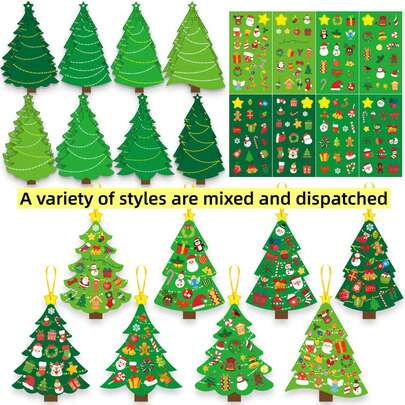 24 Sets Weihnachtsbaum Bastel-Kits - Erstelle deine eigenen Weihnachtsgrußkarten mit Aufklebern, perfekt für Weihnachtsfeiern und Aktivitäten zuhause und in der Schule. Verschiedene Stile sind gemischt und werden versendet.