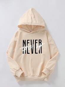 青少年男孩帅气街头男孩嘻哈口号印花套头衫连帽卫衣秋冬新款舒适休闲 - 杏色 - 查看 6