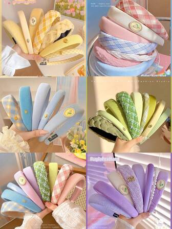 5/7/9pcs Vintage Pearl Headbands Set, Cute Sweet Floral & Plaid Hair Clips, Suitable For Daily Use