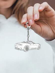 1pc Personalized Car Photo Keychain For Men - Black and White - View 3
