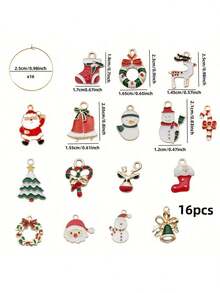 圣诞主题酒杯吊坠，附标签，用于识别高脚杯。酒杯吊坠，葡萄酒爱好者礼品，品酒派对礼品装饰，16件套 - 彩色 - 查看 3