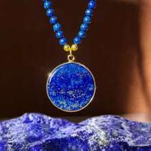 Collar de cuentas vintage hecho a mano de 4 mm con colgante de lapislázuli natural, collar de estilo bohemio para mujer, regalo de cumpleaños/Navidad para la novia, collar gargantilla delicado y único