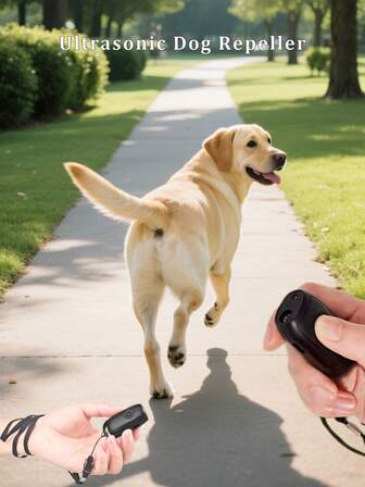 超声波驱狗器迷你便携式手持防吠器带LED灯可充电宠物训练工具远程训练止吠器替代疼痛电击项圈拒绝吼叫和拍打户外防吠狗用品黑色