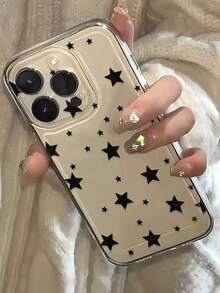 星星单件男女通用五角星图案透明穿孔简约TPU防震手机壳适用于苹果系列
