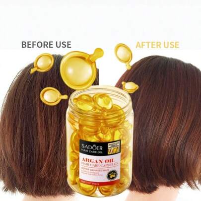 SADOER 60 粒护发精华胶囊，头发维生素精华胶囊，含摩洛哥坚果油和鳄梨油，男女通用护发素，免洗，适合所有发质