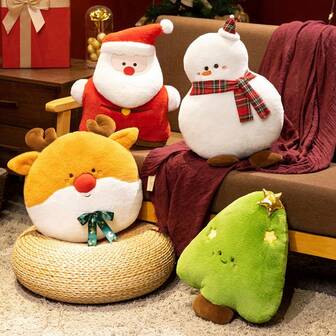 1 件可爱卡通圣诞树、驯鹿、雪人、圣诞老人毛绒玩具枕头、柔软毛绒填充娃娃、圣诞装饰、睡枕、沙发垫、圣诞礼物