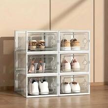 6 Pieces Per Set/Pack Transparent Shoe Storage Box, Space-Saving Shoe Rack, Folding Box, Drawer-Style Popular Shoe Box Is A Great Gift Choice For Boyfriends Or Girlfriends. - 白色 - 查看 5