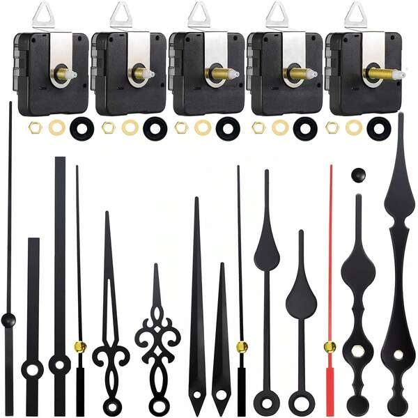 5 Stück Quarz Uhrwerk Mechanismus Set, mit 5 Sätzen Uhrzeiger, 1 Stück 13mm Welle, 2 Stück 16mm Welle, 2 Stück 22mm Welle, für DIY kreative Wanduhren und Reparatur beschädigter Uhren, geeignet für Heim- und Bürodekoration sowie als Geschenk