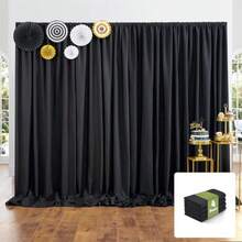 20x10FT Black Backdrop Curtains For Party 4 Panels 5x10FT Thick Polyester Backdrop Drapes Wrinkle Resistant Photography Background Drapes For Wedding Birthday Home Decoration - 黑色 - 查看 1