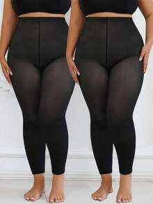 2/1 Pereche Colanți pentru Femei, Grosime 100G, Mărime Plus, Colanți Transparenți cu Talie Înaltă, Lungime 7/8, Chilot Negru și Kaki, Moi și Confortabili, Potriviti pentru Crăciun, Halloween, Purtare Zilnică, 15-25°C, Confortabili