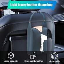 Car Tissue Holder, Large Car Headrest Hanging Tissue Box Cover, PU Leather Auto Napkin Holder, Universal Vehicle Backseat Paper Organizer Visor (Blue) - Xám - Xem 5