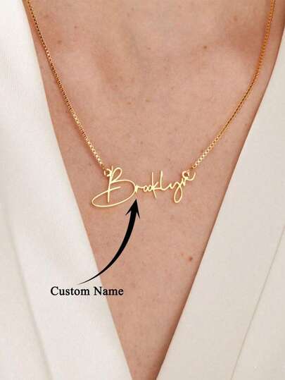 Personalized Name Necklace, Box Chain, Custom Name Necklace For Women, Stainless Steel Material, Customizable English Letter Name Pendant, Handmade, Unique Birthday Gift For Mom, Girlfriend, Wife, Bridesmaid, Gold Color Fashion, Autumn , Retro Style, Suitable For Father's Day, Wedding, Daily Wear
