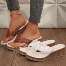 Womens Open Toe Sandals Braided Flip Flops Flat Summer - 白色 - 查看 4