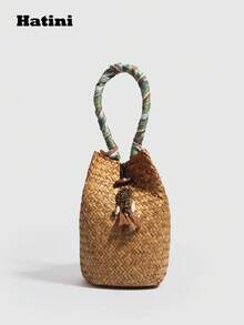 1 Peça Bolsa Tecida com Borlas de Estilo Boêmio, Casual Sacola de Praia para Férias, Bolsa de Mão para Piquenique ao Ar Livre, Adequada para Escritório, Transporte, Encontro, Compras, Lazer, Férias, Praia, Festival de Música, Festa, Casamento, Escola (A Cor Natural da Palha Pode Ter Pequenas Variações), Roupa Boêmia para Mulheres, Bolsa de Praia, Verão, Verde - Verde - Visão 6