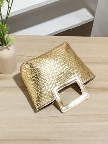 新款欧式编织包，旅行包，时尚便携收纳包，晚宴包，金色编织手提包，迷你手提包，晚宴、婚礼和派对必备单品，最佳搭配，完美适合女性、女孩、学生、旅行、度假、海滩、假日、礼物、节日、派对。 - 金色 - 查看 6