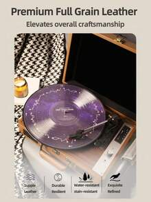 Tourne-disque vinyle trois vitesses portable sans fil avec haut-parleurs intégrés, tourne-disque à entraînement par courroie prenant en charge la connectivité sans fil/USB/carte SD, sortie RCA/entrée AUX/prise casque pour profiter d'une qualité sonore vintage (marron rétro)