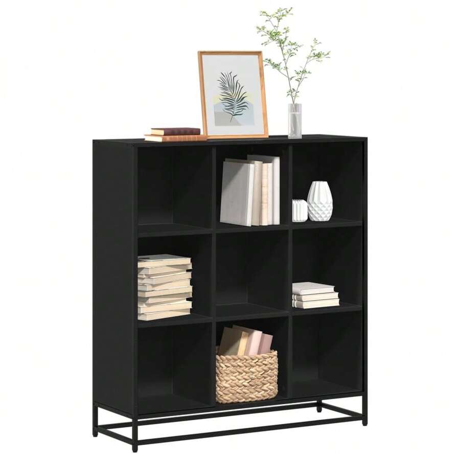 Libreria Larryhot nera 97,5x33x107,5 cm in legno ingegnerizzato e metallo, robusta e durevole, facile da montare, stile decorativo, adattA, Per riporre soprammobili, statuette, libri, piccoli oggetti, ecc. - nero - Visualizzare 1