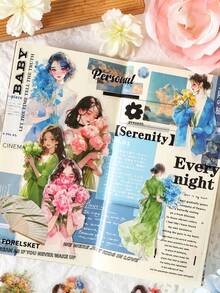 15 adesivos vintage para meninas, para scrapbooking, decoração de cadernos, presentes, escritório, casa, etiquetagem, sala de aula, entretenimento, planejador de estudantes, materiais de artesanato com colagem retrô