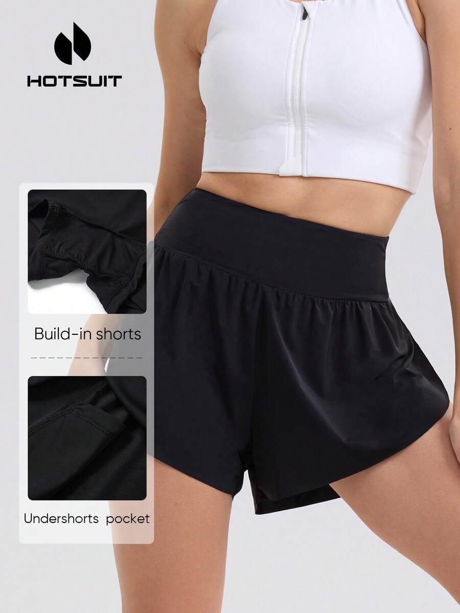 HOTSUIT Women's 2 In 1 Running Shorts - 黑色 - 查看 1