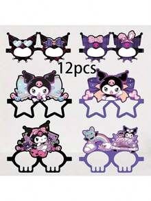 12 قطعة نظارات ورقية بتصميم كاريكاتير كورومي والقطط، ديكورات حفلة عيد الميلاد وحفلات المناسبات، إكسسوارات للصور التذكارية