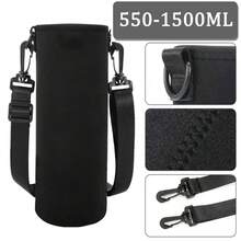 1pc 550-1500ML Sports Water Bottle Case Insulated Bag Initial Letters A-Z Printing Crossbody Cup Protector Sleeve With Strap Adjustable Carrier For Mug Bottle Holder - Black - View 3