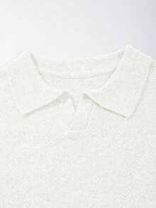 男士休闲宽松纯色 Polo 领轻薄长袖针织套头衫，通勤百搭，适合秋冬季穿着 - 白色 - 查看 6