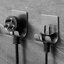 1/2/4pcs Stainless Steel Razor Holder,No-Drill Shaving Wall-Mounted With Hooks Punch Free Razor Rack,Black&Sliver Shaver Rack,Data Cable, Cutlery Rack For Bathroom Bedroom Kitchen